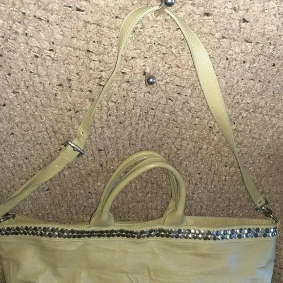 ANTONIO CRISTIANO-Light Olive Italian Leather Tote/Shoulder/Xbody-Studded-NEW - Picture 3 of 8